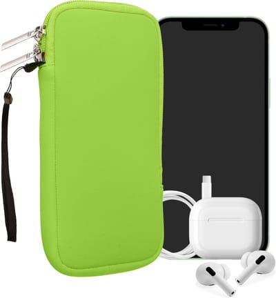 kwmobile telefoontasje universeel geschikt voor XXL - 7" smartphones - 17,7 x 8,5 cm - Hoesje met rits en polslusje -In neon groen -