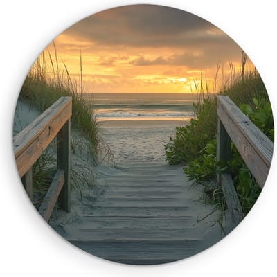 Saammp Muurcirkel Hout - Strand - Zee - Brug - Ø 90 - Wandcirkel - Wanddecoratie Cirkel - muurdecoratie Woonkamer - Slaapkamer decoratie - Rond Schilderij