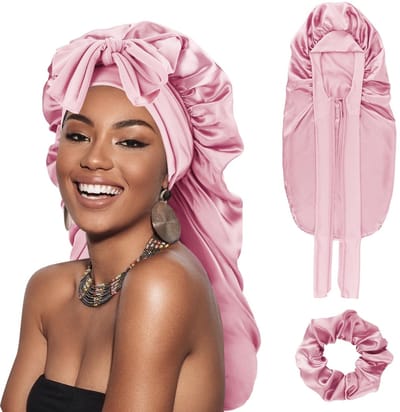 JHUBERS- Slaapmutsje Satijn - Elastische Band - Voor Lang Haar - Dreadlocks/Crochet Braid - Ademend/Materiaal - Voorkomt Haarbreuk - Haarband