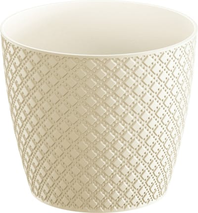 Orient stijl plantenpot/bloempot kunststof dia 16 cm en hoogte 14 cm in het creme wit voor binnen/buiten