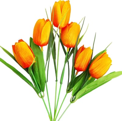 Kunstbloemen Tulpen - Nep Tulpen - Huis Decoratie - Echte Aanraking - 31 cm Hoog - Oranje