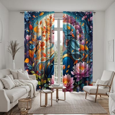 2 pièces de rideau décoratif fée fleur de la jungle HD Rideau imprimé numériquement avec système de couleurs Décoration de style décoration de maison livi W52H63inchW132H160cm gray