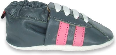 Aapie babyslofjes - Sneaker grijs roze - slofjes voor baby, dreumes - leer - antislip - eerste loopschoentjes - maat S