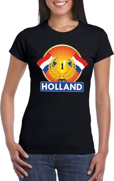 Zwart Nederland kampioen t-shirt dames - Holland supporter shirt S