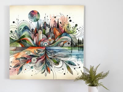 Modern aquarel schilderij | Kleurrijk Waterverfmeesterwerk: Hedendaagse Visuele Verbeelding op Papier | Kunst - 60x60 centimeter op Forex | Foto op Forex
