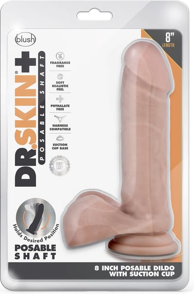 Blush Dildo Love Toy Dr. Skin Plus 8 Inch Posable Dildo With Balls Vanilla beige
