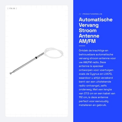 Dailygoods- Antennemast Roestvrij Staal - Automatische Vervanging - AM/FM-radio - Lengte 27.5cm - Kabel Lengte 112cm - Voor Cygnus 100-serie - Radioantenne