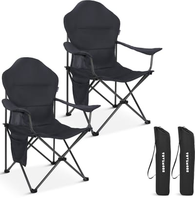 TRVLMORE Campingstoelen XXL - Opvouwbaar - 2-Pack - 160KG Draagvermogen - Incl. Draagtas - Klapstoel - Visstoel - Kampeerstoel - Vouwstoel - Grijs