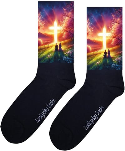 LuckyDay Socks - Kruis - Psalm - Verjaardag cadeau - Kerst sokken - Geloof - God - Bidden - Volgers - Beterschap - Leuke sokken voor heren en dames - Cadeau voor hem en haar - Kerstcadeau - Hoop - Paas cadeau - Socks maken Happy - Maat 37-44