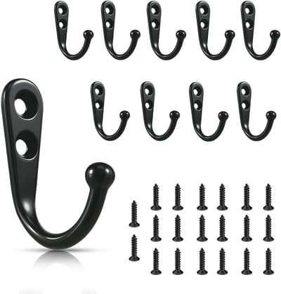 carmdering - Kapstok haken - Wandhaak - Ophanghaken - Set van 10, matzwart van geplateerde zinklegering - Stevig, draagvermogen tot 8 kg per haak - Roestbestendig, geschikt voor badkamer en keuken - Inclusief montageschroeven