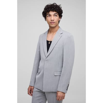 Slim Fit Herringbone Suit Blazer | Black | Size XS