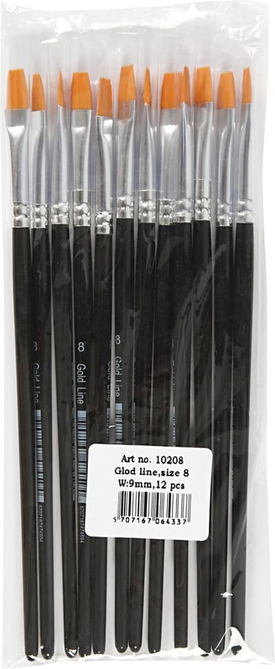 Gold Line penselen, afm 8, L: 18,5 cm, B: 8 mm, plat, 12 stuk/ 1 doos