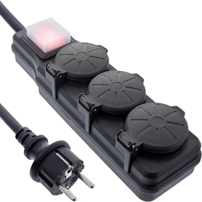 IP44 outdoor stekkerdoos met 3 contacten | schakelaar | 3 meter