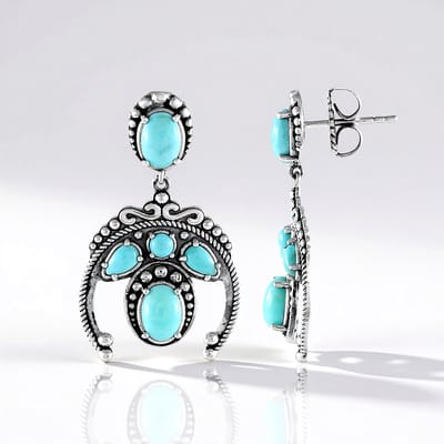 Cavill - Zilveren Oorbellen met 3.6 Ct Turkoois - 925 Sterling Zilver Geoxideerd - Boho Elegant Design - Ovale en Druppelvormige Cabochon - 35 Mm