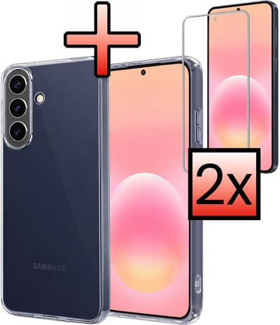 Hoesje - Met 2x Screenprotector - Geschikt voor Samsung Galaxy A57 - Sterk & Shockproof - Back Cover - Siliconen Case - Telefoon Hoes - Transparant