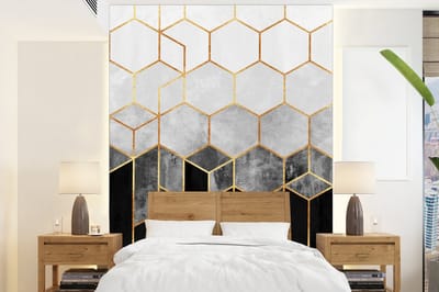 Behang - Fotobehang Goud - Hexagon - Chic - Patronen - Luxe - Breedte 160 cm x hoogte 220 cm