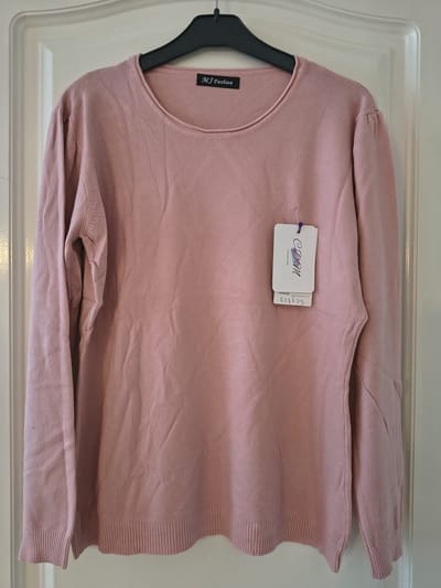 Dames trui Renee-fijngebreid-effen roze-ronde hals-maat S/M