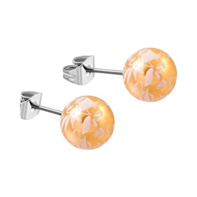 Aramat Jewels | Oorbellen | Ronde Spetter Oorbellen 6mm - Oranje/Wit/Zilverkleur - Uniek | | | |6mm | Staal | Kinderen, Volwassenen | Verkleurd niet