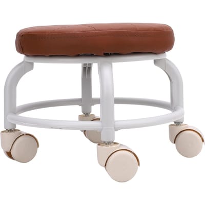 Lage Rollende Kruk 360 Graden Rotatie Waterdichte PU Ronde Mini Lage Roller Zitting voor Thuis Kantoor brown