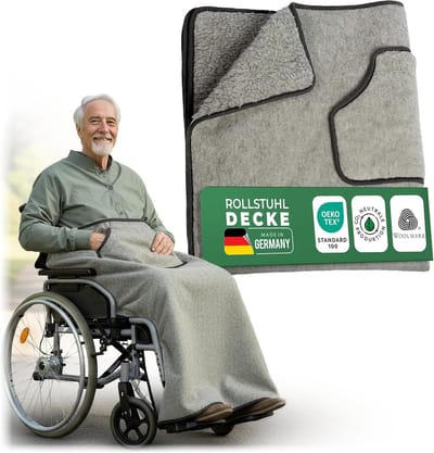 Novaliv kniedeken van puur wollen fleece voor rolstoelen - Comfortabele beendeken voor senioren - Zachte verwarmde deken 120x100 cm - Ideaal voor op de bank, fauteuil of in een verzorgingstehuis - Verwarmde kniedeken voor rolstoelen