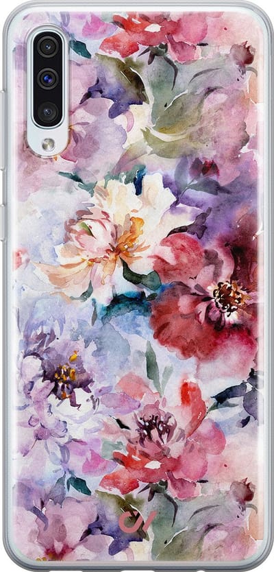 Hoesje geschikt voor Samsung Galaxy A50 - Bloemen Acryl - - Roze - Soft Case Telefoonhoesje - TPU Back Cover - Casevibes
