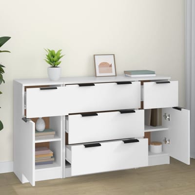 vidaXL - 3-delige - Dressoirset - bewerkt - hout - wit