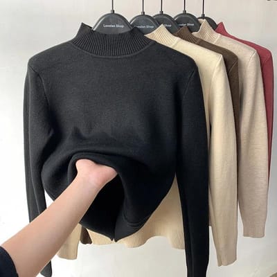 Halfcoltrui Dames Verdikte Gebreide Trui Plus Fluweel Pullover Koreaanse Gebreide Kleding Slanke Casual Jumper Top Winterkleding S