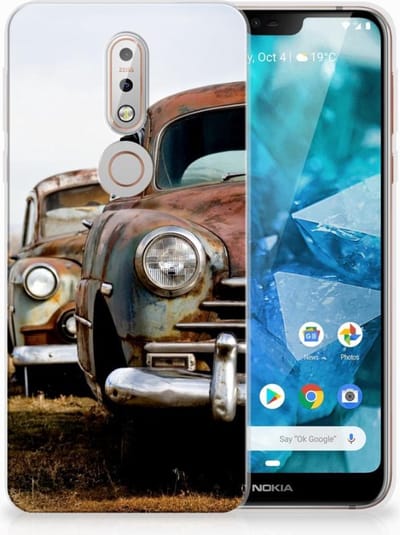 Back Cover voor Nokia 7.1 Siliconen Hoesje met foto Vintage Auto
