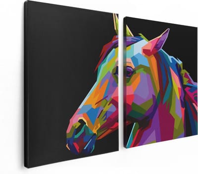 Artaza Canvas Schilderij Tweeluik Kleurrijke Paardenkop - Paard - Abstract - 120x80 - Foto Op Canvas - Canvas Print