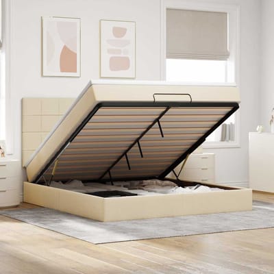 vidaXL - Ottoman - bed - met - matras - en - LED's - 160x200cm - stof - crèmekleurig