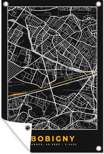 Muurdecoratie Stadskaart – Plattegrond – Kaart – Frankrijk - Bobigny - 120x180 cm - Tuinposter - Tuindoek