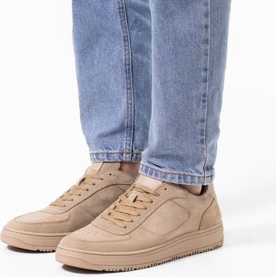 Manfield - Heren - Beige suède sneakers - Maat 41