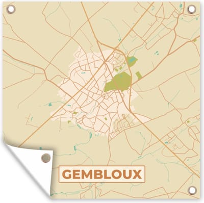 Tuin poster Kaart - Vintage - Gembloux - Stadskaart - Plattegrond - 200x200 cm - Tuindoek