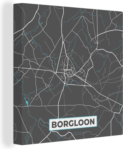Canvas Schilderij Stadskaart – Grijs - Kaart – Borgloon – België – Plattegrond - 20x20 cm - Wanddecoratie
