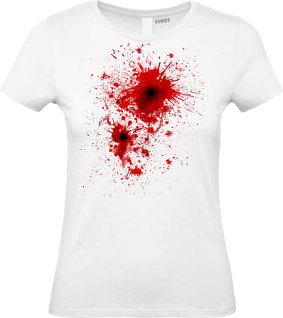 Dames t-shirt Kogelwond Bloed | Carnavalskleding heren dames | Halloween Kostuum | Foute Party | Wit Dames | maat XS