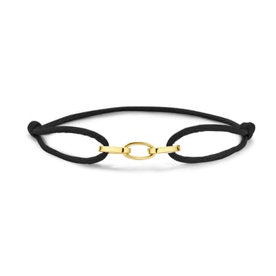 New Bling 9NBG-0787 Satijnen Armbandje met 14 Karaat Schakels - Goud - 14krt - Verstelbaar - 15 tot 22cm - Zwart