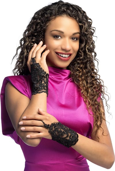 Boland - Paar kanten handschoenen Florence Zwart - Volwassenen - Vrouwen - Can Can - Glitter and Glamour