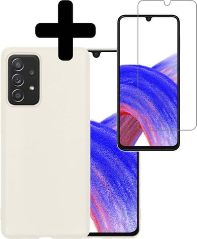 Hoesje - Met Screenprotector - Geschikt voor Samsung Galaxy A33 - Sterk & Shockproof - Back Cover - Siliconen Case - Telefoon Hoes - Telefoonhoesjes - Wit