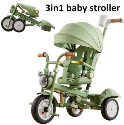 3 in 1 kinderwagen - Met zitje - Met fiets - Buggy kinderwagen - 6 maanden tot 4 jaar - Loopfiets - Driewieler - Kind - Groen