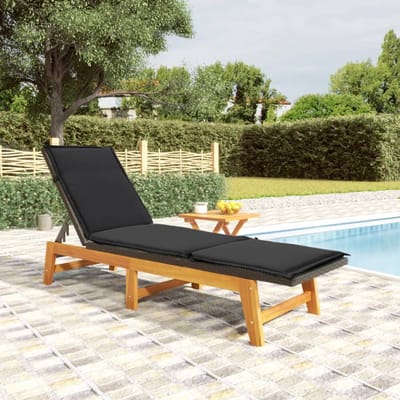 vidaXL - Ligbed - met - tafeltje - poly - rattan - en - massief - acaciahout