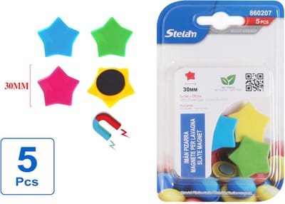 Decopatent - 5 Stuks Sterren Whiteboardmagneten - Stelam Whiteboard Magneten - 30mm Breed - Gekleurde Ster magneet - Magneet voor Whiteboard, Magneetbord, Memobord, Magnetisch Tekenbord, op Koelkast - Afm: 3x3Cm -