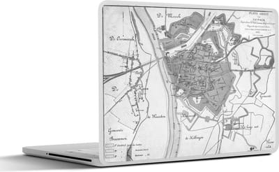 Laptop sticker - 15.6 inch - Historische plattegrond van de stad Zutphen - zwart wit - 36x27,5cm - Laptopstickers - Laptop skin - Cover