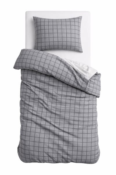 HappyNest Dekbedovertrek - 1 persoons - 140x220 cm - met Kussensloop 60x70cm - Grijs met Zwarte Ruitjes
