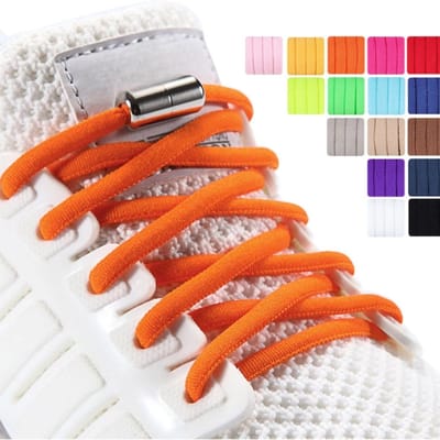 Famanu – Elastische schoenveters met snelsluiting en metalen eindkappen, strikloos systeem voor sneakers en sportschoenen, 105 cm, rond 5 mm