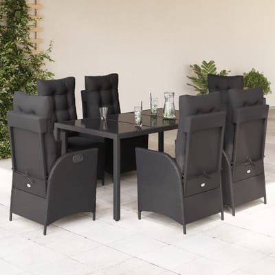 vidaXL - 7-delige - Tuinset - met - kussens - poly - rattan - zwart