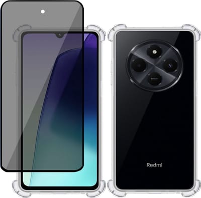 Hoesje + Privé Screenprotector geschikt voor Xiaomi Redmi 14C – Privacy Tempered Glass - Case Transparant