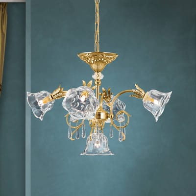 ORION Hanglamp La Boheme, goud, 5-lamps, kristalglas