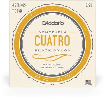D'Addario Cuatro-Venezuela, 4-snarig, zwart nylon EJ98