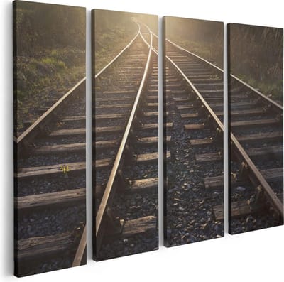 Artaza Canvas Schilderij Vierluik Twee Kruisende Rails Spoorwegen - 80x60 - Foto Op Canvas - Canvas Print
