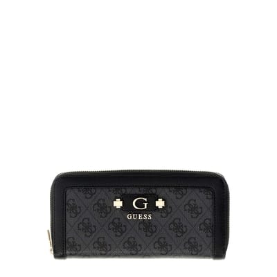 GUESS portemonnee Lindsey SLG Zip Around Wallet Coal Logo donkergrijs